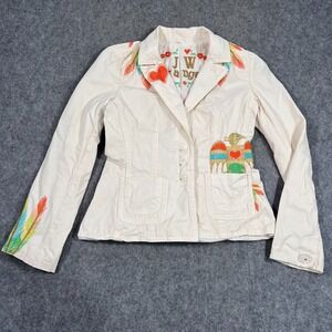 Johnny Was White Falcon Feather Embroidered‎ Cotton Jacket Women's Size Small